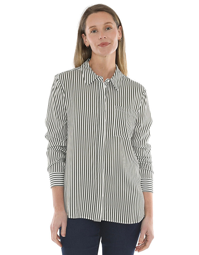 Mono Stripe Shirt Khaki/Ivory