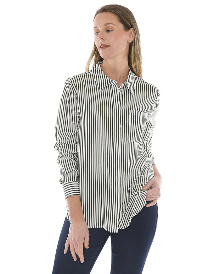 Mono Stripe Shirt Khaki/Ivory