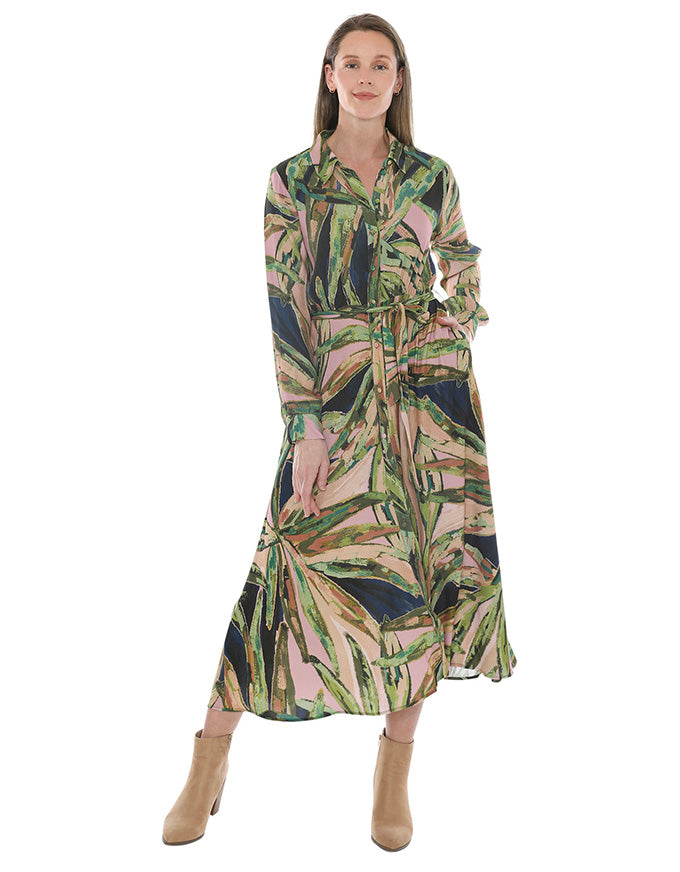 Leaves Tie Waisted Dress