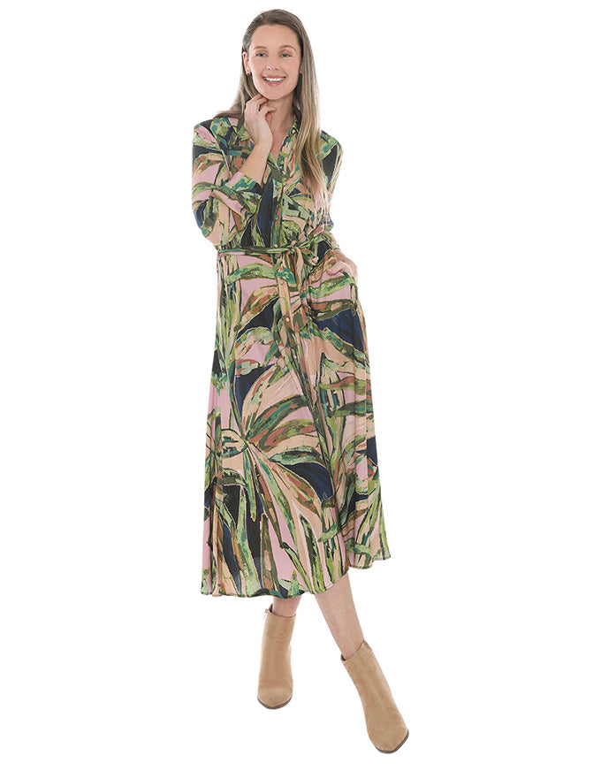Leaves Tie Waisted Dress