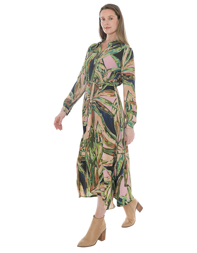 Leaves Tie Waisted Dress