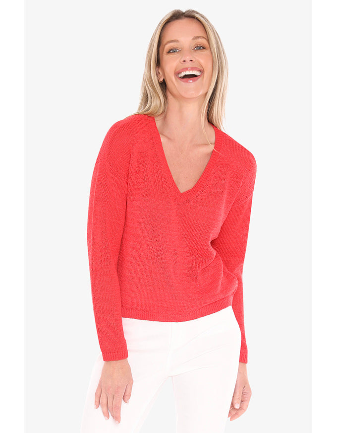 Neck Tape Pullover - Tomato