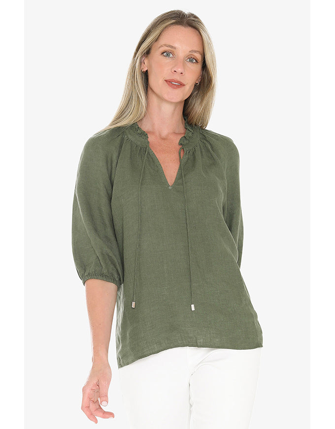 Ruffle Neck Top - Basil