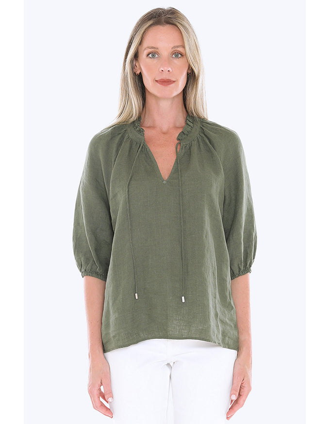 Ruffle Neck Top - Basil