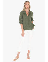 Ruffle Neck Top - Basil
