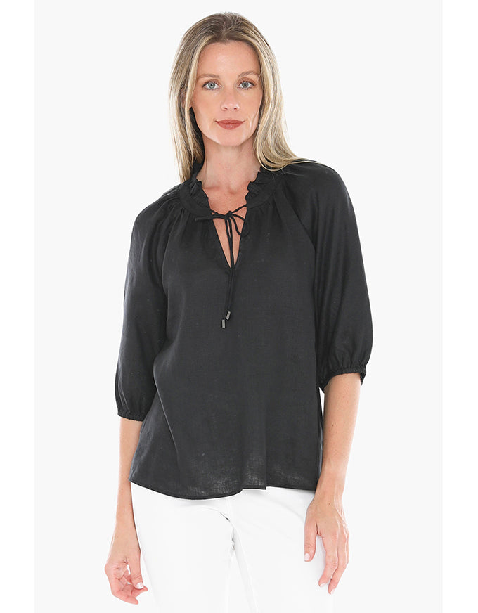 Ruffle Neck Top - Black
