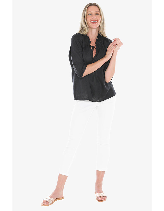 Ruffle Neck Top - Black