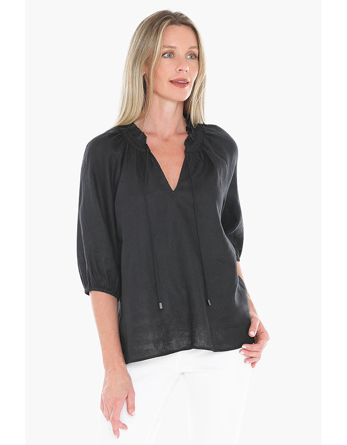 Ruffle Neck Top - Black