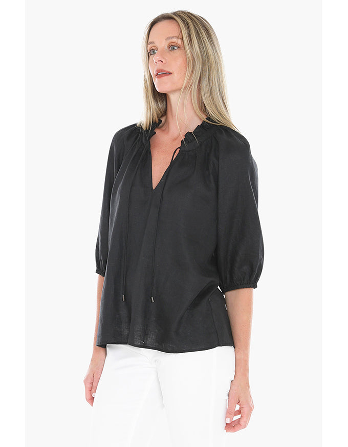 Ruffle Neck Top - Black