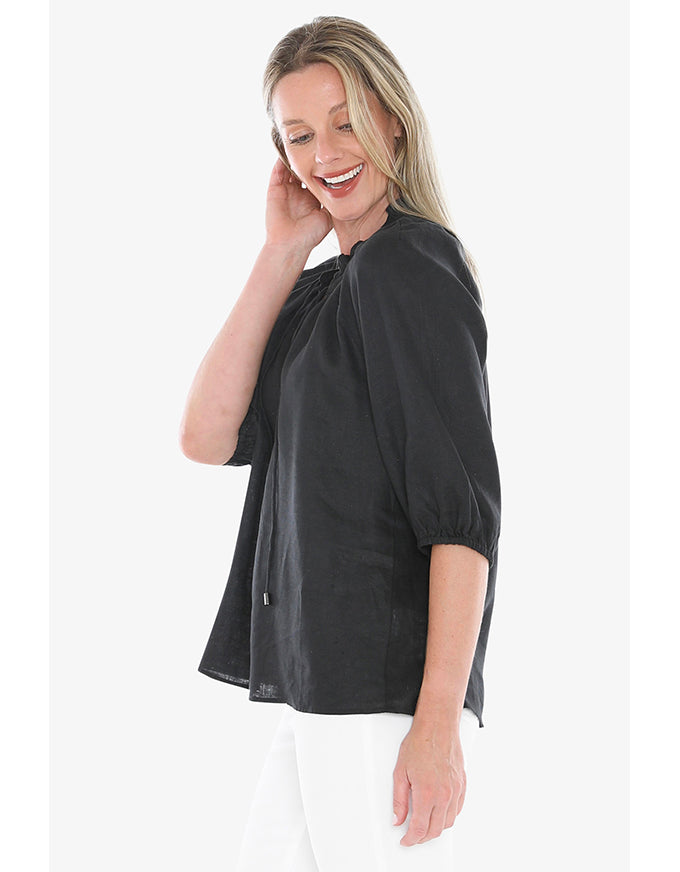 Ruffle Neck Top - Black