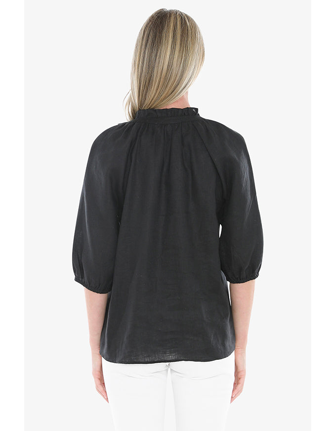 Ruffle Neck Top - Black
