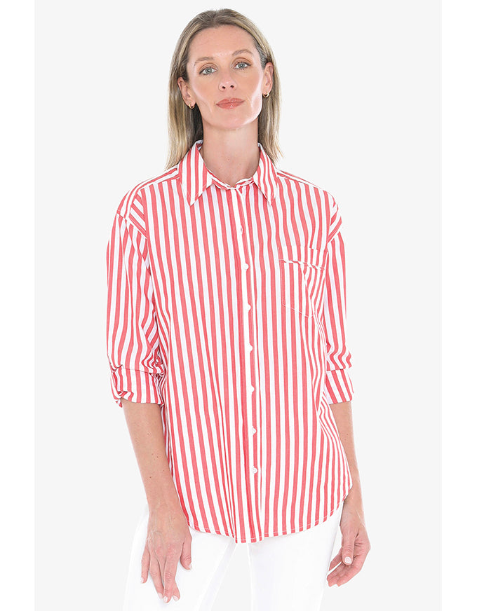 Holiday Stripe Shirt - Tomato/White