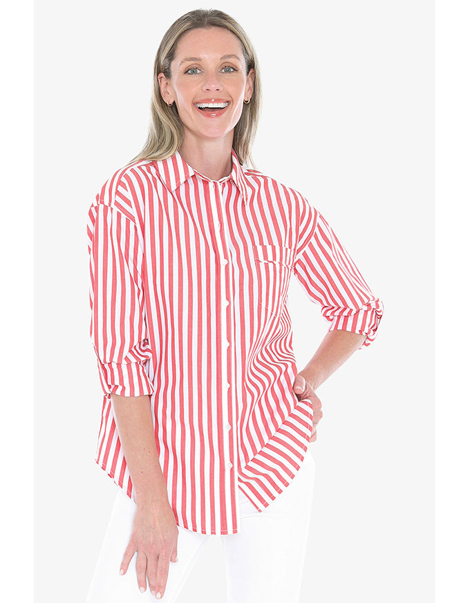 Holiday Stripe Shirt - Tomato/White