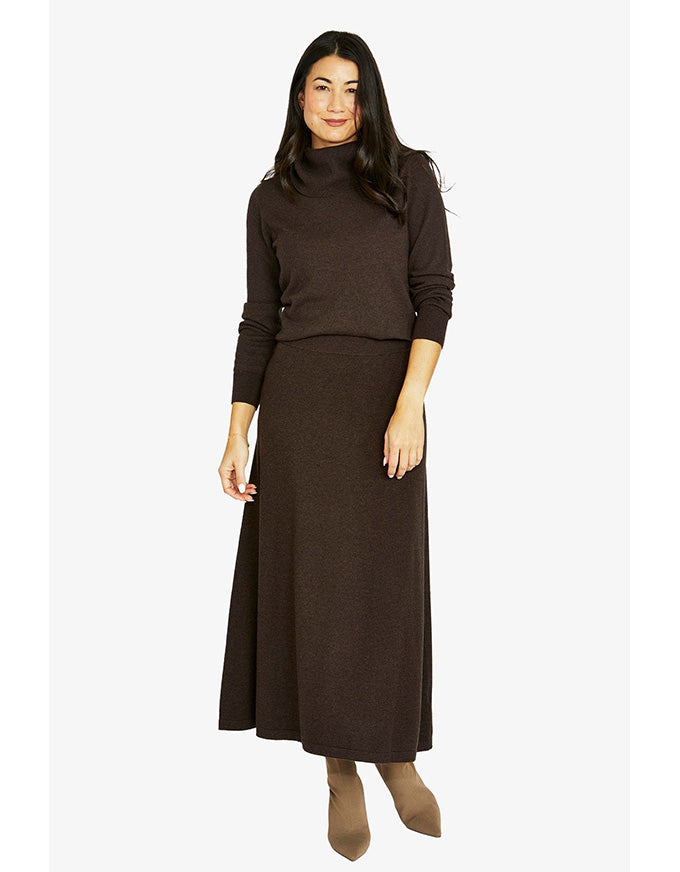A-line skirt in black with midi length and clean silhouette