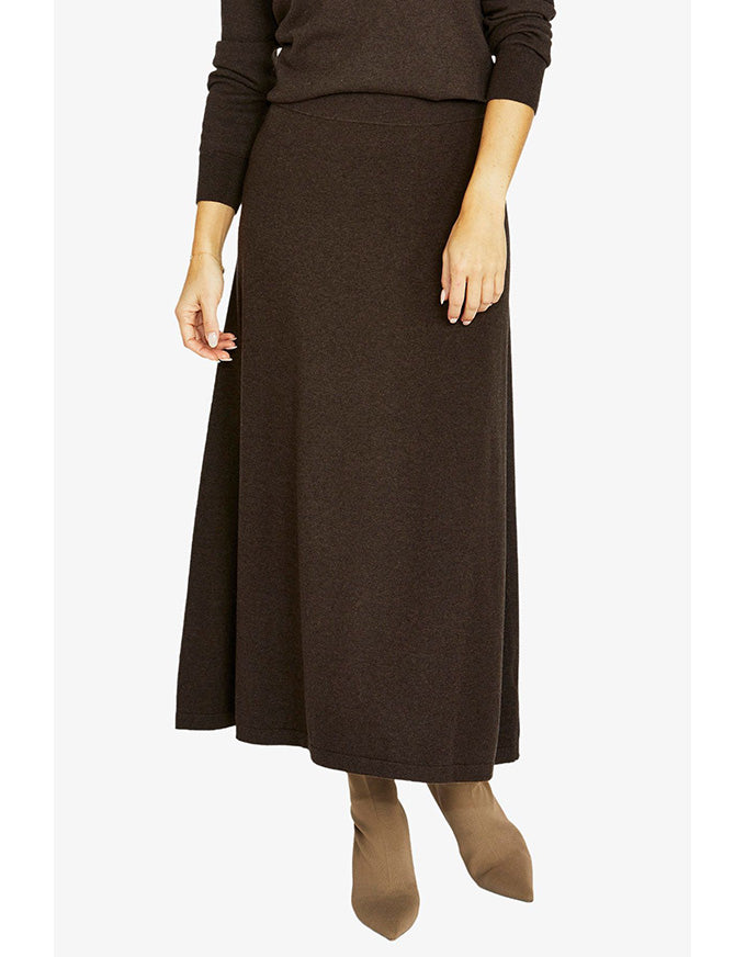 A-line skirt in black with midi length and clean silhouette