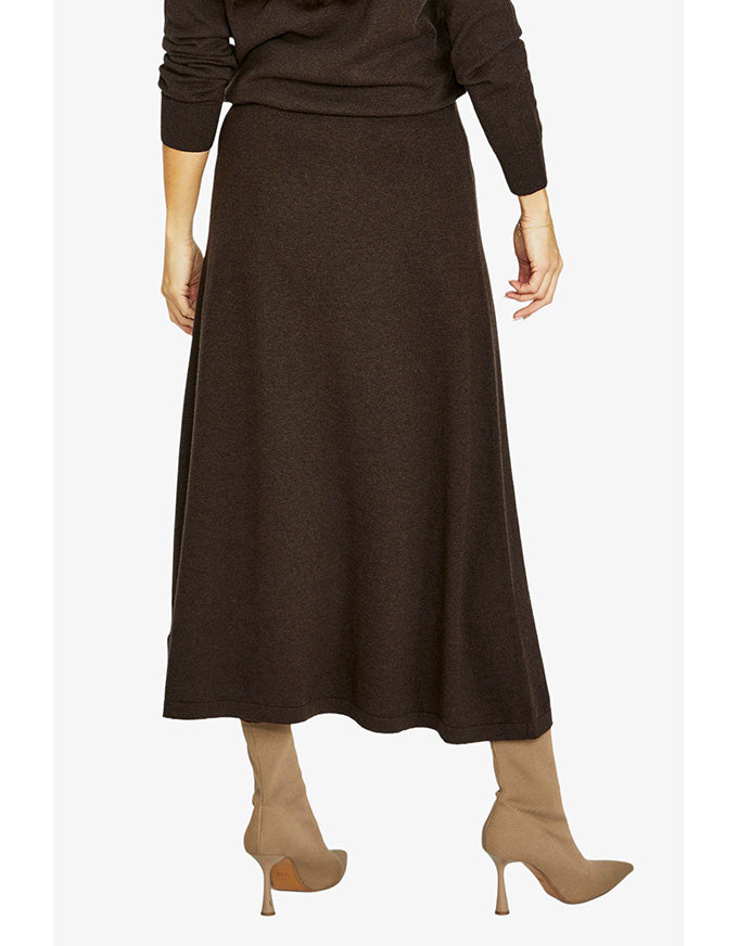 A-line skirt in black with midi length and clean silhouette