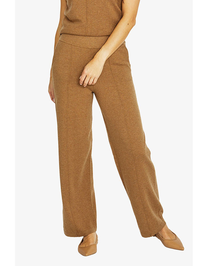 Seam detail pant in hazel marle with wide leg and front seam detail