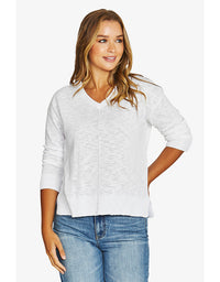 V Neck Slub Pullover - White