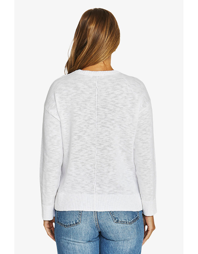 V Neck Slub Pullover - White