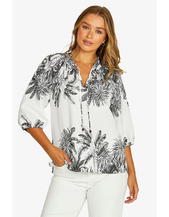 Bahamas Linen Shirt Ivory/Black