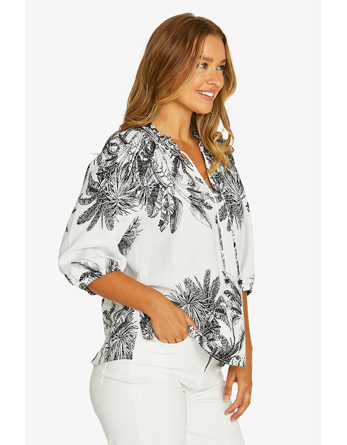 Bahamas Linen Shirt Ivory/Black