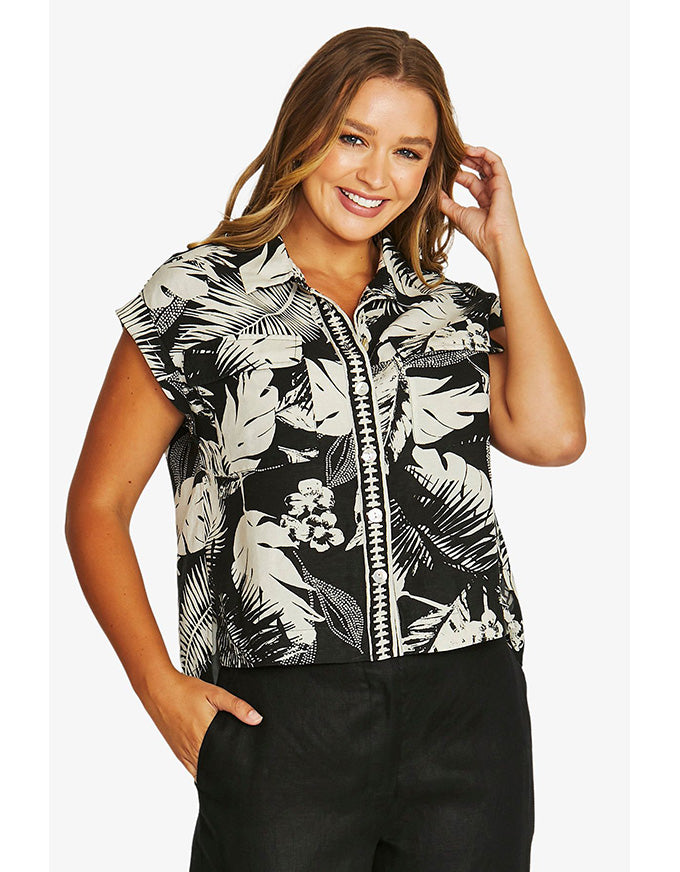 Palm Island 2 Pocket Shirt Black/Ecru