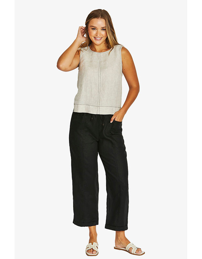 Tack Stitch Linen Top Natural Flax