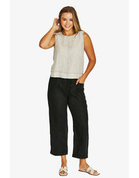 Tack Stitch Linen Top Natural Flax