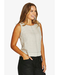 Tack Stitch Linen Top Natural Flax