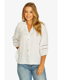 Trim Detail Linen Top White
