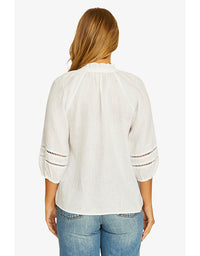 Trim Detail Linen Top White