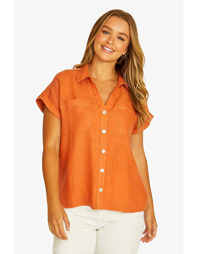 Open Neck Short Sleeve Shirt - Amber