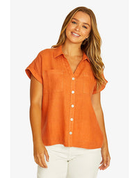 Open Neck Short Sleeve Shirt - Amber