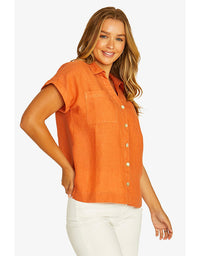 Open Neck Short Sleeve Shirt - Amber