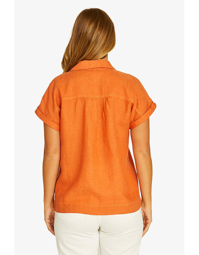 Open Neck Short Sleeve Shirt - Amber