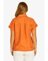 Open Neck Short Sleeve Shirt - Amber