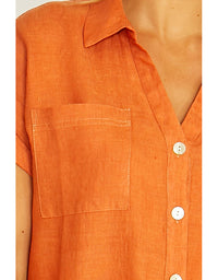 Open Neck Short Sleeve Shirt - Amber