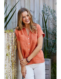 Open Neck Short Sleeve Shirt - Amber