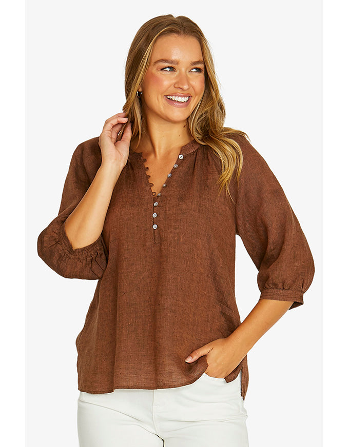 Raglan Button Neck Top Cinnamon