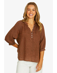 Raglan Button Neck Top Cinnamon