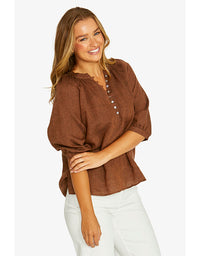 Raglan Button Neck Top Cinnamon
