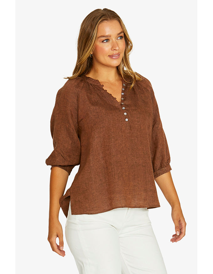 Raglan Button Neck Top Cinnamon
