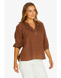 Raglan Button Neck Top Cinnamon