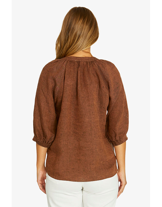 Raglan Button Neck Top Cinnamon