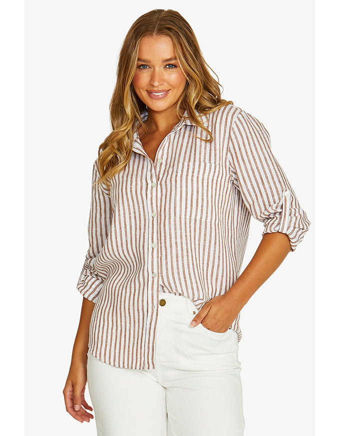 Stripe Linen Shirt Chestnut/White