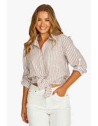 Stripe Linen Shirt Chestnut/White
