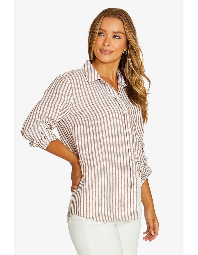 Stripe Linen Shirt Chestnut/White
