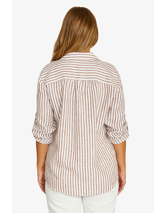 Stripe Linen Shirt Chestnut/White