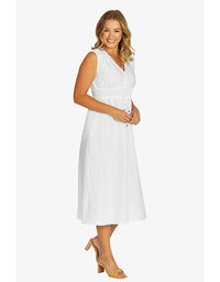 Twin Drawstring Linen Dress White