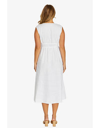 Twin Drawstring Linen Dress White